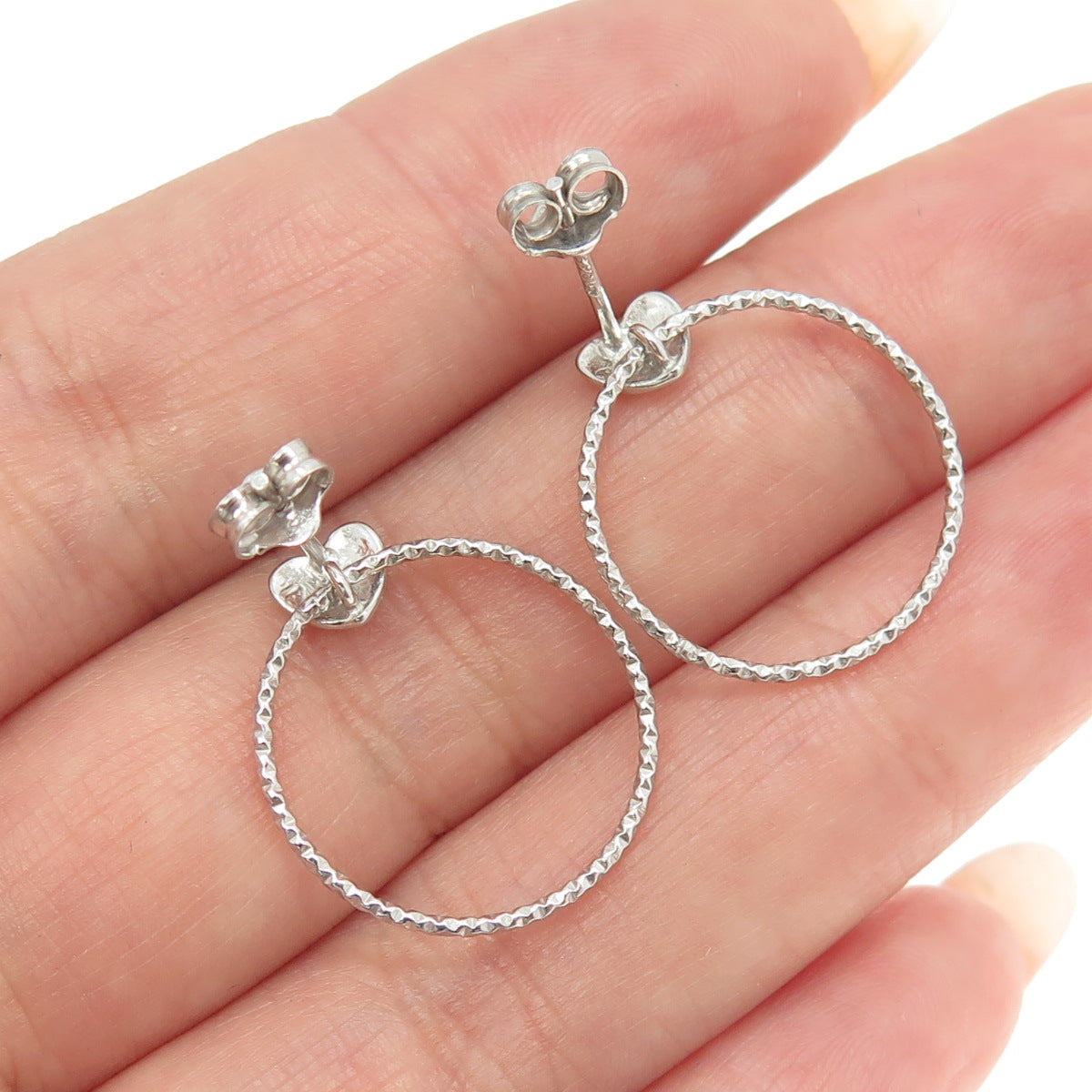 925 Sterling Silver Diamond-Cut Circle Dangling Earrings