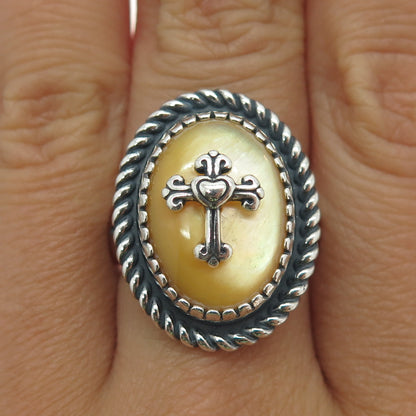 CAROLYN POLLACK & AMERICAN WEST Sterling Silver Vintage MOP Cross Ring Size 7.25