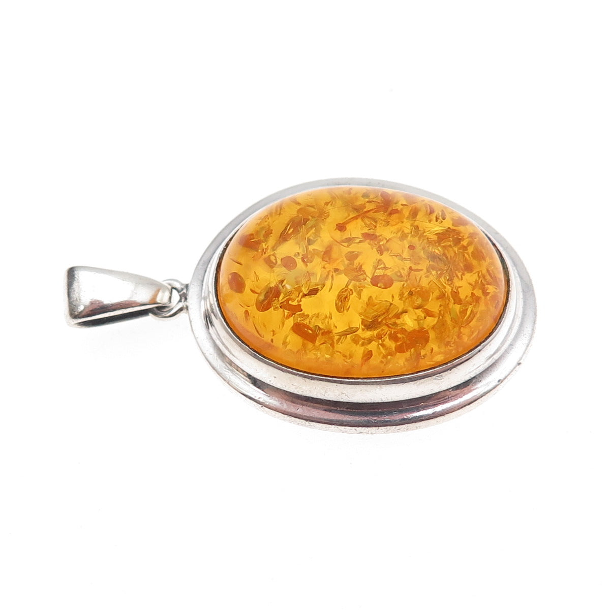 Valerio V-8 925 Sterling Silver Vintage Poland Real Amber Charm Pendant