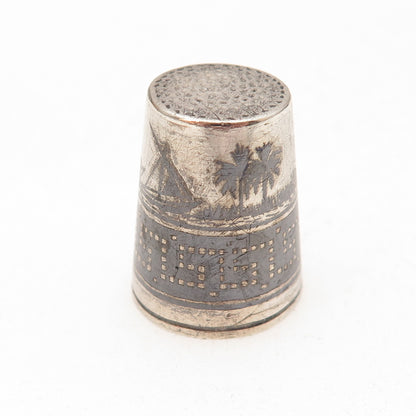 925 Sterling Silver Antique Art Deco Niello Oxidized Sewing Thimble