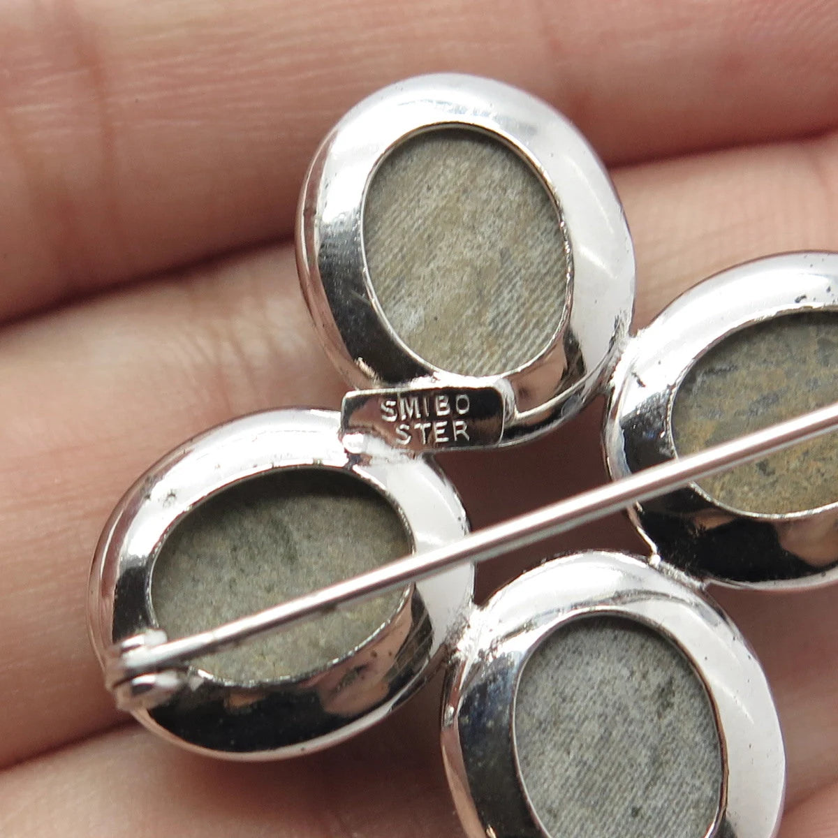 925 Sterling Silver Vintage Smibo Real Jasper Gem 4-Stone Pin Brooch