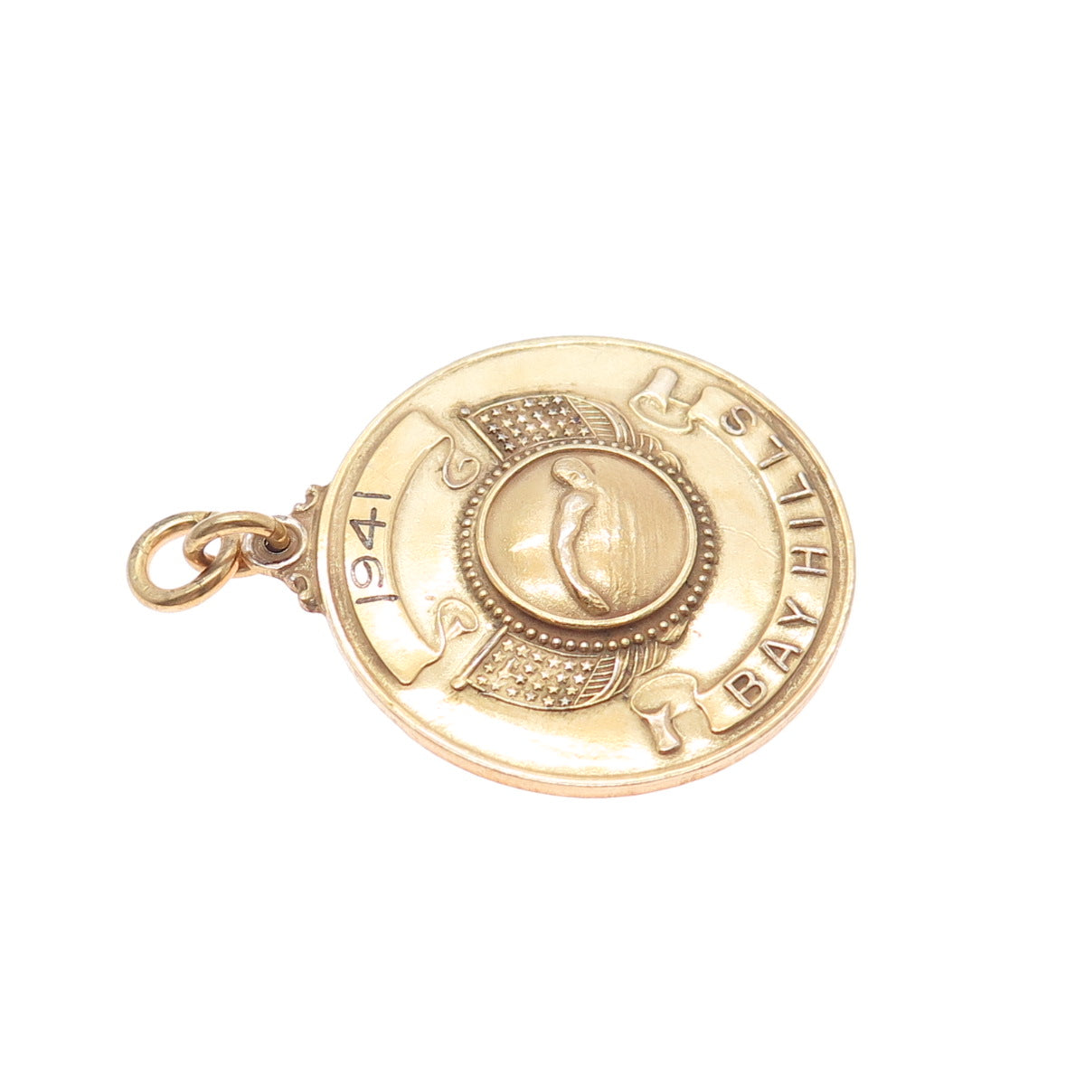 1/20 10K Gold Filled Antique WWII 1941 Bay Hills Swimming Medal Pendant