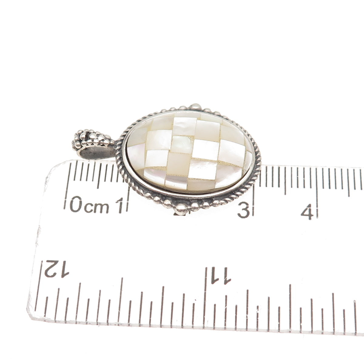 Charles Winston Sterling Silver Vintage Real MOP Mosaic Oxidized Charm Pendant