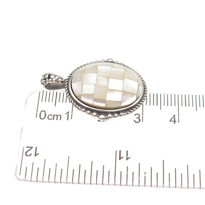 Charles Winston Sterling Silver Vintage Real MOP Mosaic Oxidized Charm Pendant