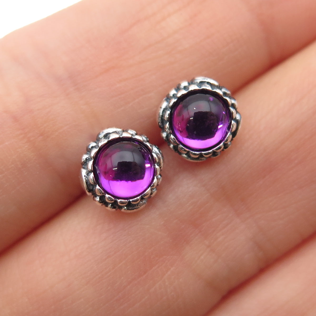 925 Sterling Silver Purple Glass Oxidized Stud Earrings