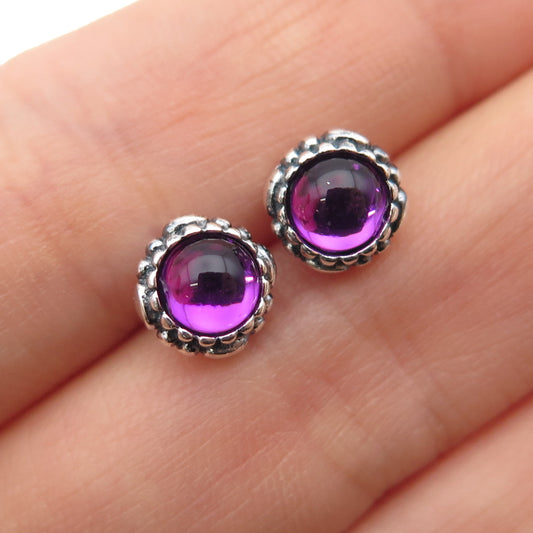 925 Sterling Silver Purple Glass Oxidized Stud Earrings