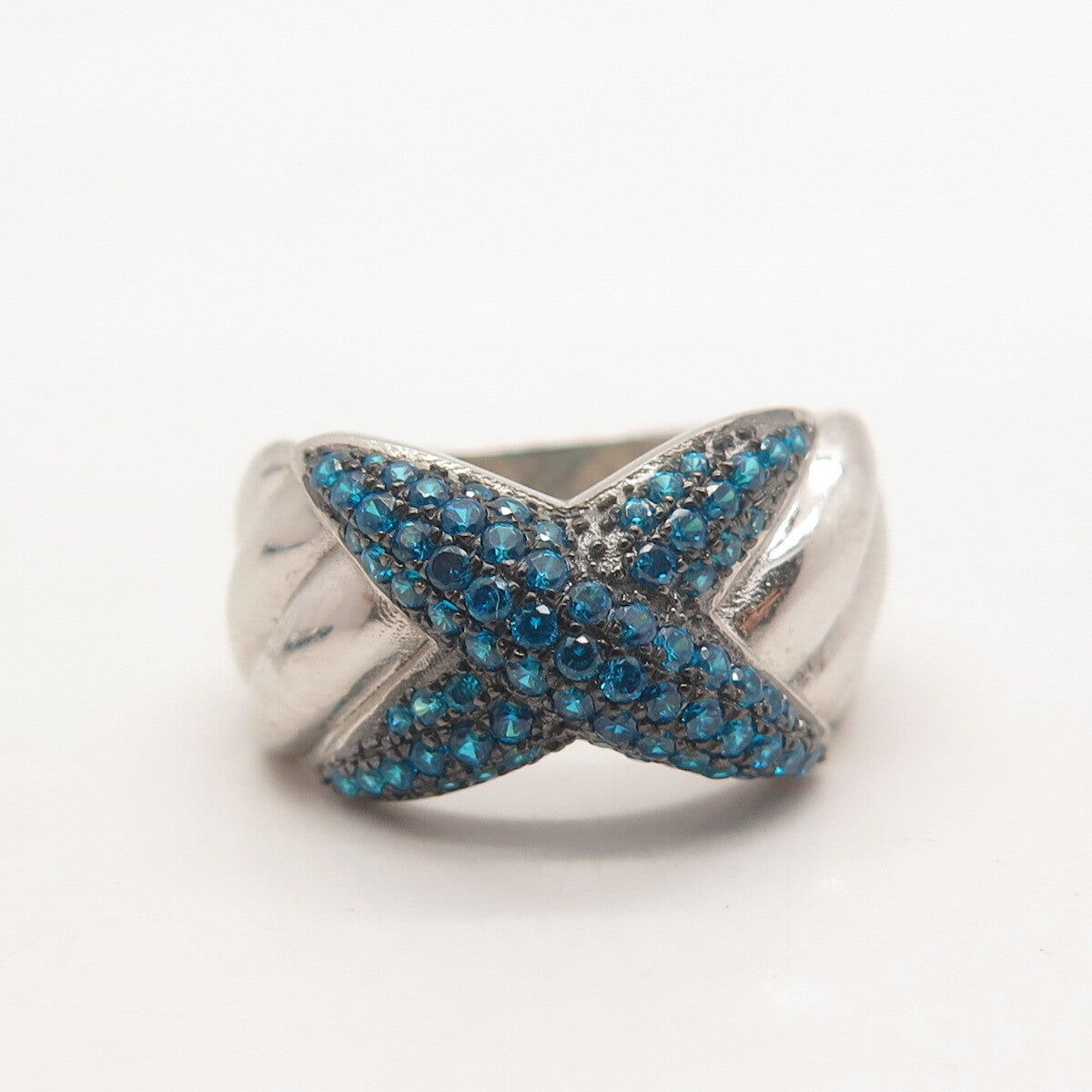 925 Sterling Silver Apatite Ribbed Crossover Ring Size 8