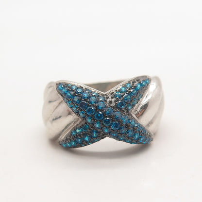925 Sterling Silver Apatite Ribbed Crossover Ring Size 8