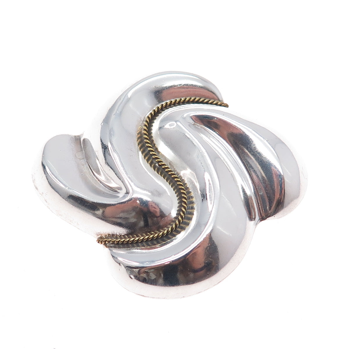 LATON 925 Sterling Silver 2-Tone Vintage Mexico Modernist Pin Brooch / Pendant