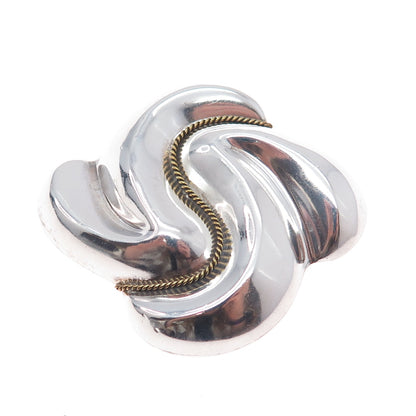 LATON 925 Sterling Silver 2-Tone Vintage Mexico Modernist Pin Brooch / Pendant