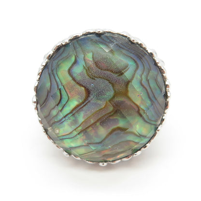 925 Sterling Silver Real Doublet Abalone Shell Floral Wide Ring Size 6.25