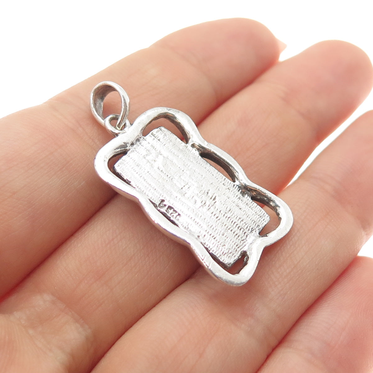 925 Sterling Silver Vintage Real Mother-of-Pearl Charm Pendant