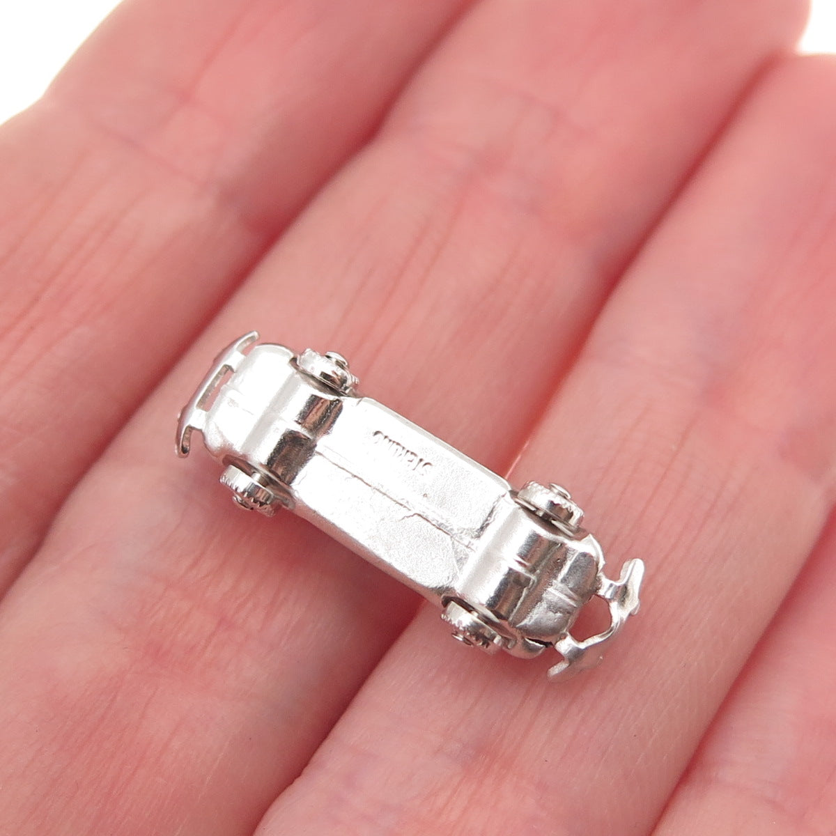 925 Sterling Silver Vintage Retro Car 3D Mini Charm Pendant