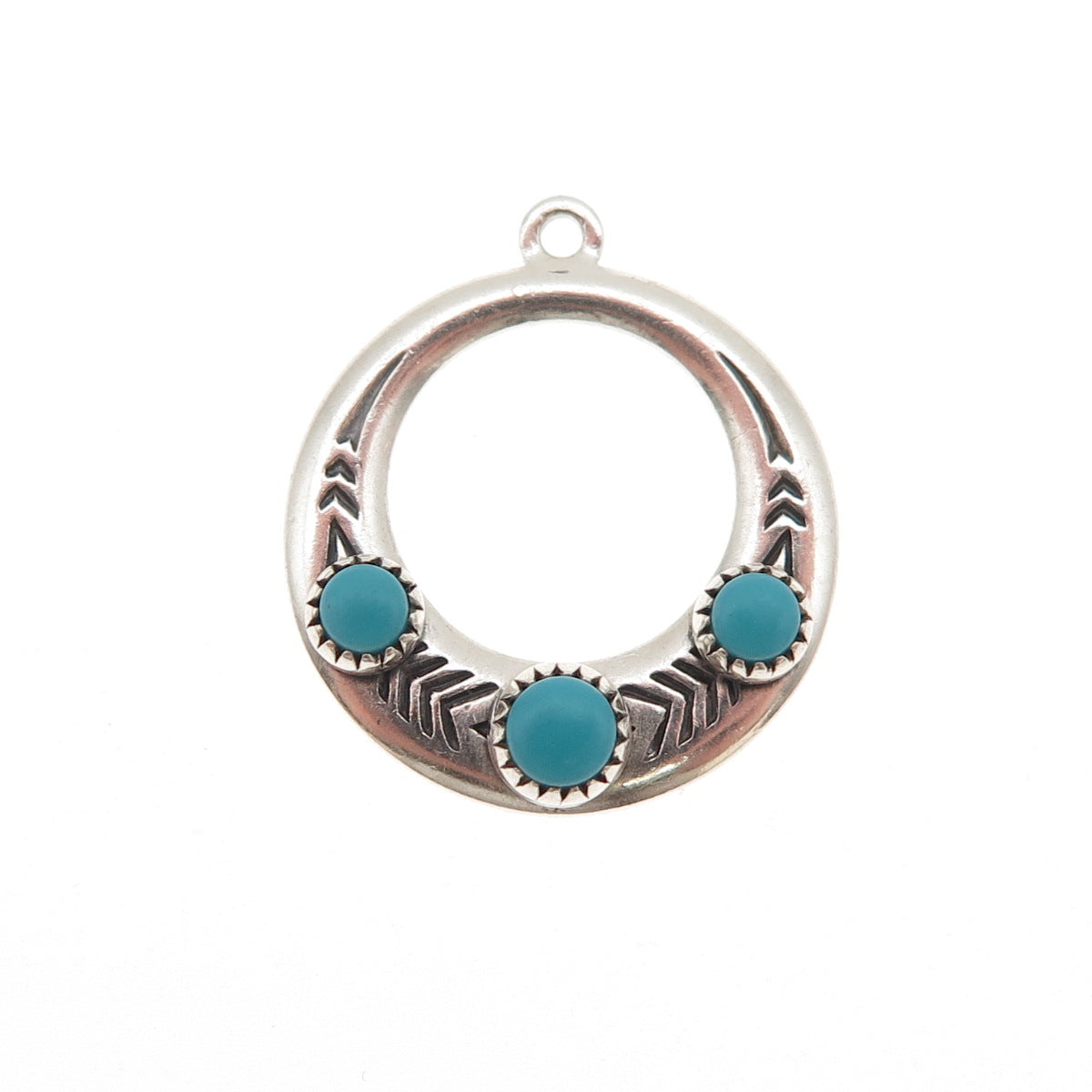 Old Pawn Sterling Silver Vintage Southwestern Turquoise Snake Eye Charm Pendant