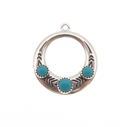 Old Pawn Sterling Silver Vintage Southwestern Turquoise Snake Eye Charm Pendant