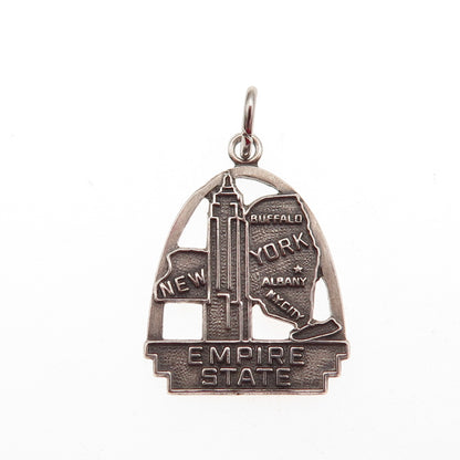 Fort Inc. 925 Sterling Silver Vintage Empire State NY Mini Charm Pendant