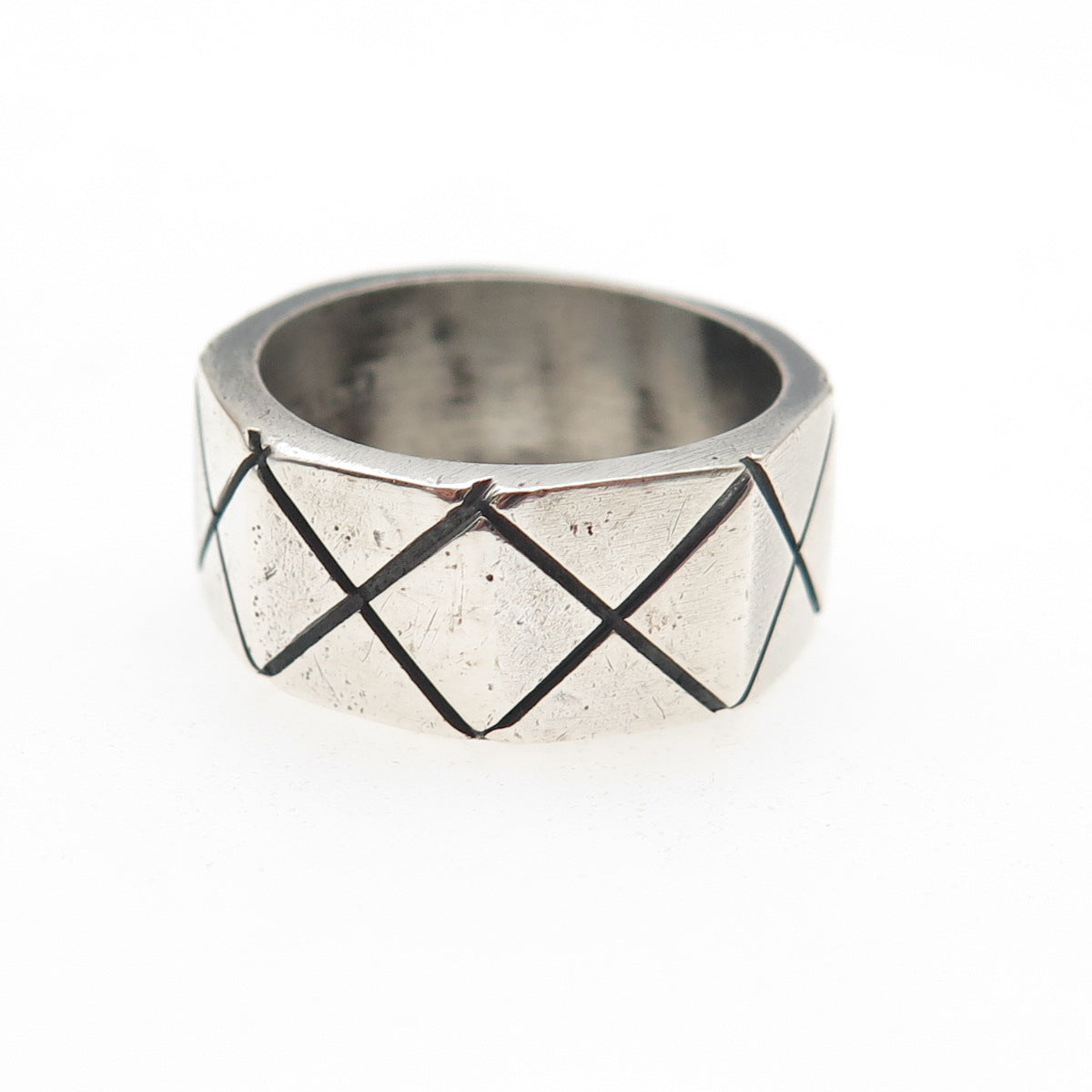 925 Sterling Silver Vintage Mexico X-Shape Geometric Band Ring Size 7.5
