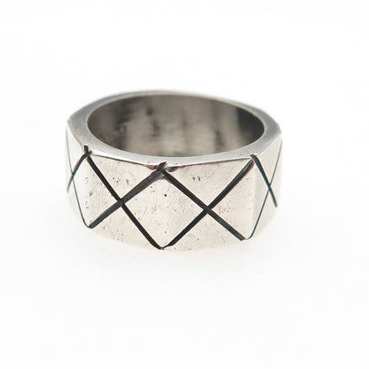 925 Sterling Silver Vintage Mexico X-Shape Geometric Band Ring Size 7.5