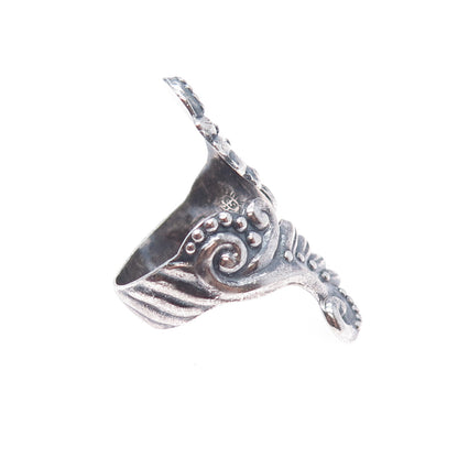925 Sterling Silver Vintage Mexico Angel Wings Adjustable Oxidized Ring Size 9