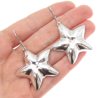 925 Sterling Silver Vintage Mexico Modernist Puffy Star Dangle Earrings