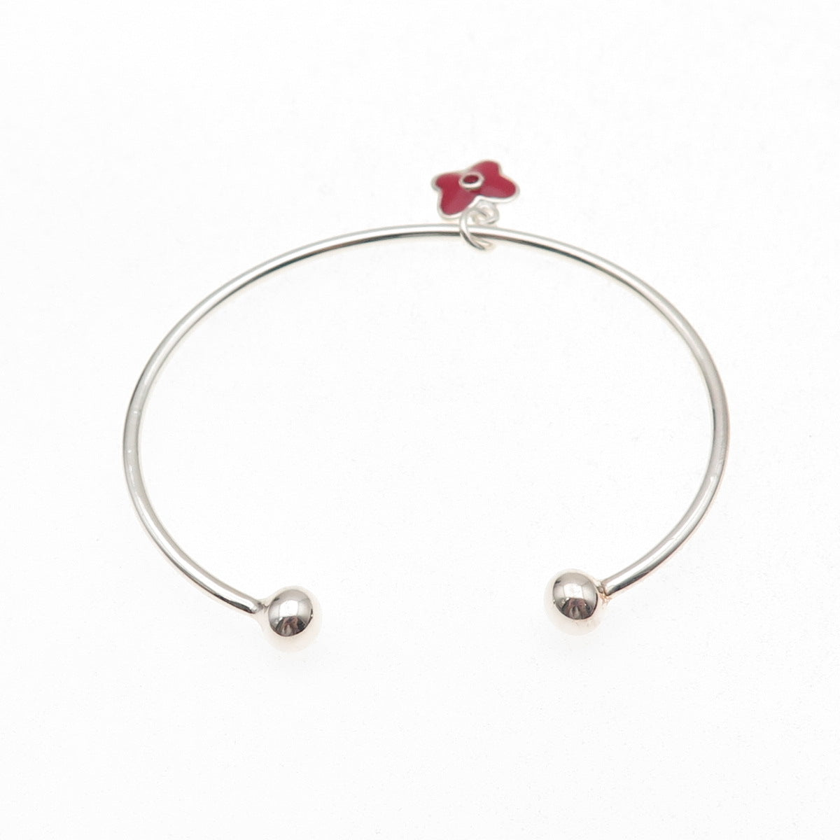 925 Sterling Silver Red Enamel & C Z Butterfly Charm Adjustable Bracelet 5.75"