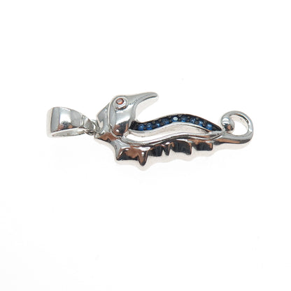 925 Sterling Silver Round-Cut Blue & Red C Z Seahorse Charm Pendant