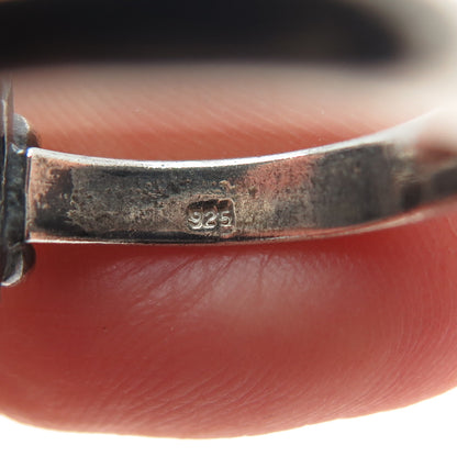 925 Sterling Silver Vintage Real Black Onyx Oxidized Ring Size 8