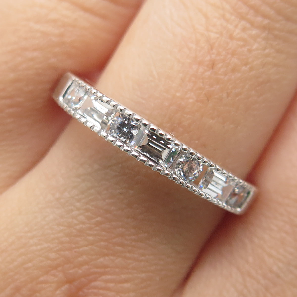 925 Sterling Silver Round & Emerald-Cut C Z Ring Size 9.25