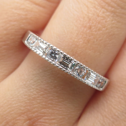 925 Sterling Silver Round & Emerald-Cut C Z Ring Size 9.25