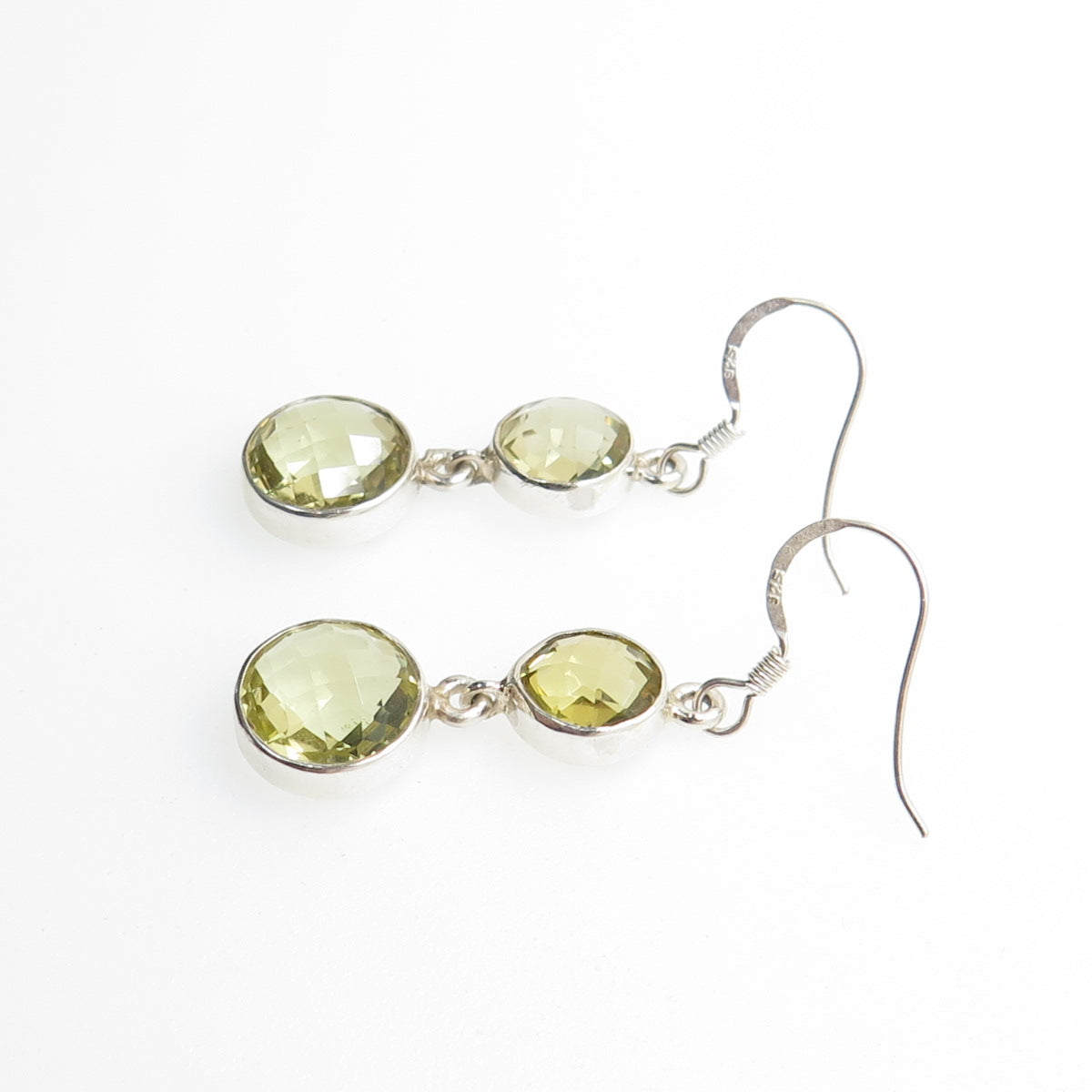 925 Sterling Silver Real Round-Cut Citrine Drop Dangle Earrings