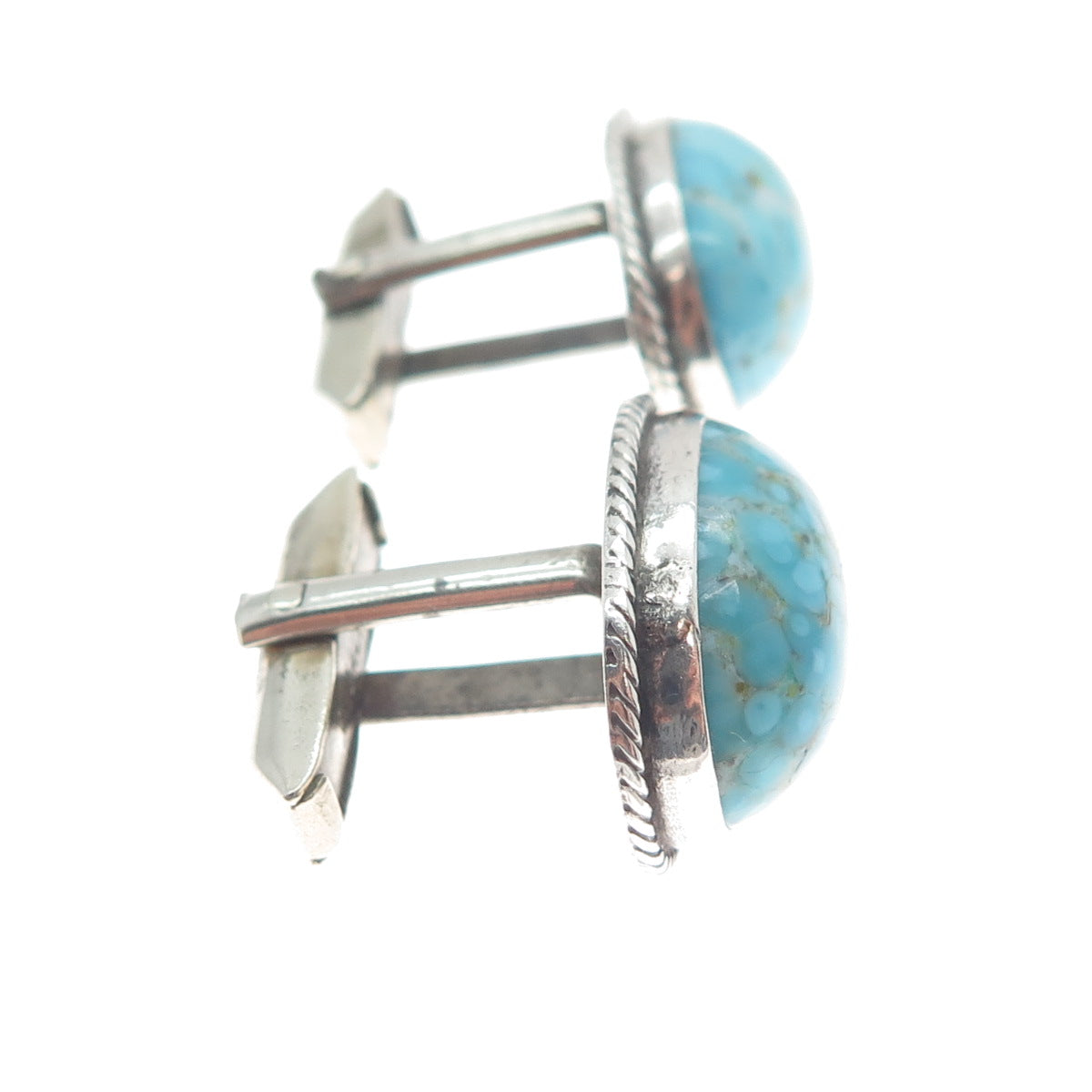 925 Sterling Silver Vintage Mexico Faux Turquoise Oxidized Cufflinks