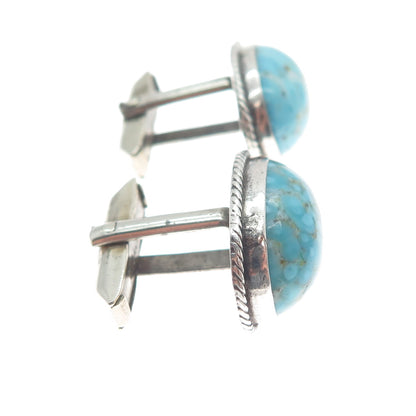925 Sterling Silver Vintage Mexico Faux Turquoise Oxidized Cufflinks