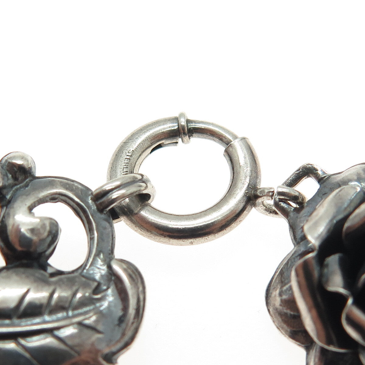 925 Sterling Silver Antique Art Deco Rose Flower Oxidized Bracelet 7.25"