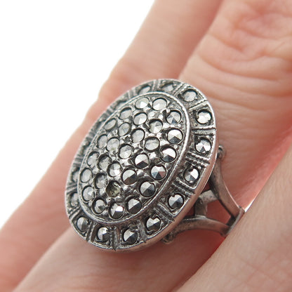 THEDA 925 Sterling Silver Antique Marcasite Ring Size 6.5 (missing 1 stone)