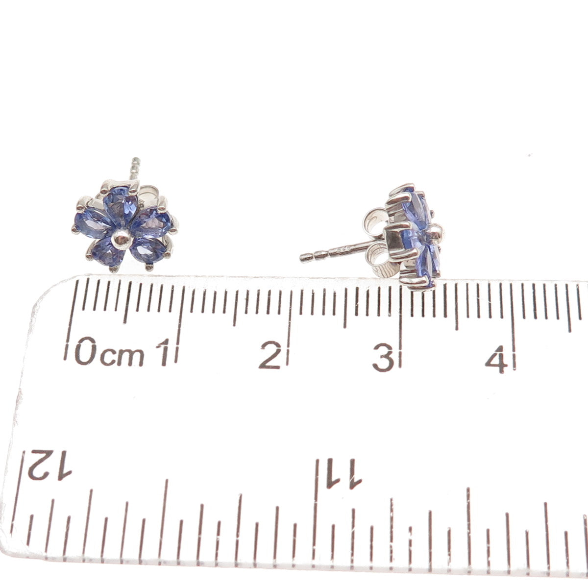 D'Joy 925 Sterling Silver Real Pear-Cut Tanzanite Floral Stud Earrings
