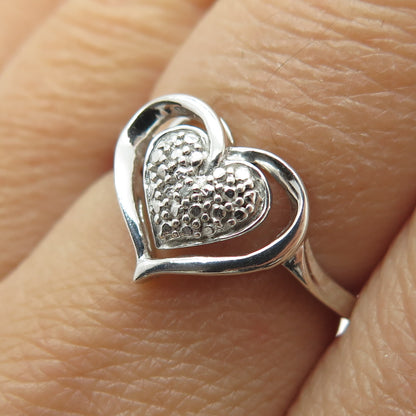 925 Sterling Silver Real Diamond Accent Heart Ring Size 7