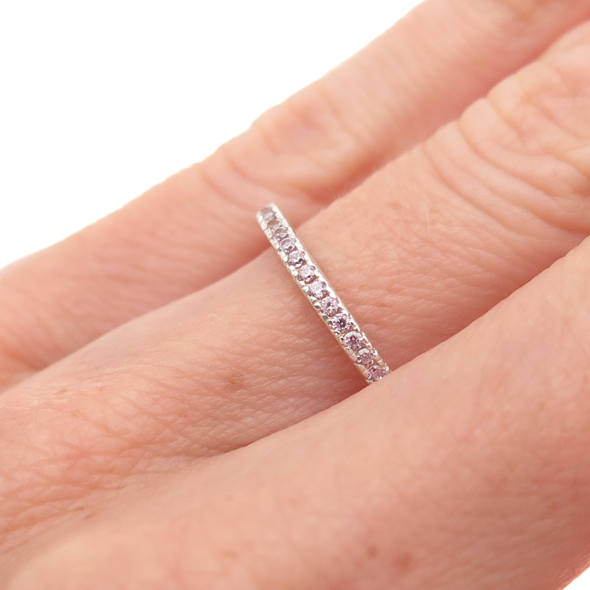 Silvio Hidalgo 925 Sterling Silver Round-Cut Pink C Z Eternity Band Ring Size 5