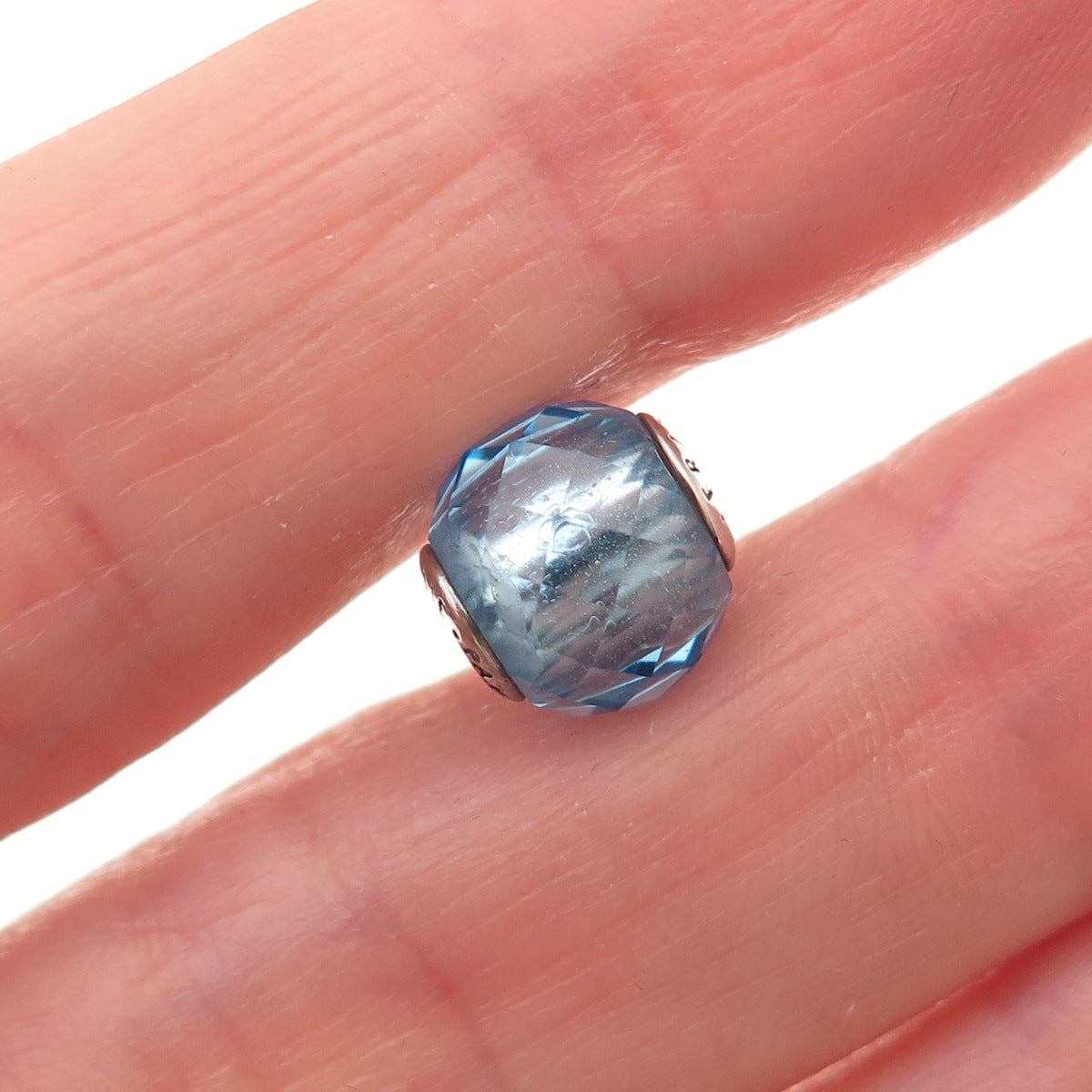 Pandora 925 Sterling Silver Blue Crystal Essence Friendship Slide Bead Charm