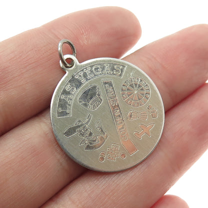 ROSECRAFT 925 Sterling Silver Vintage "Las Vegas" for Good Luck Pendant