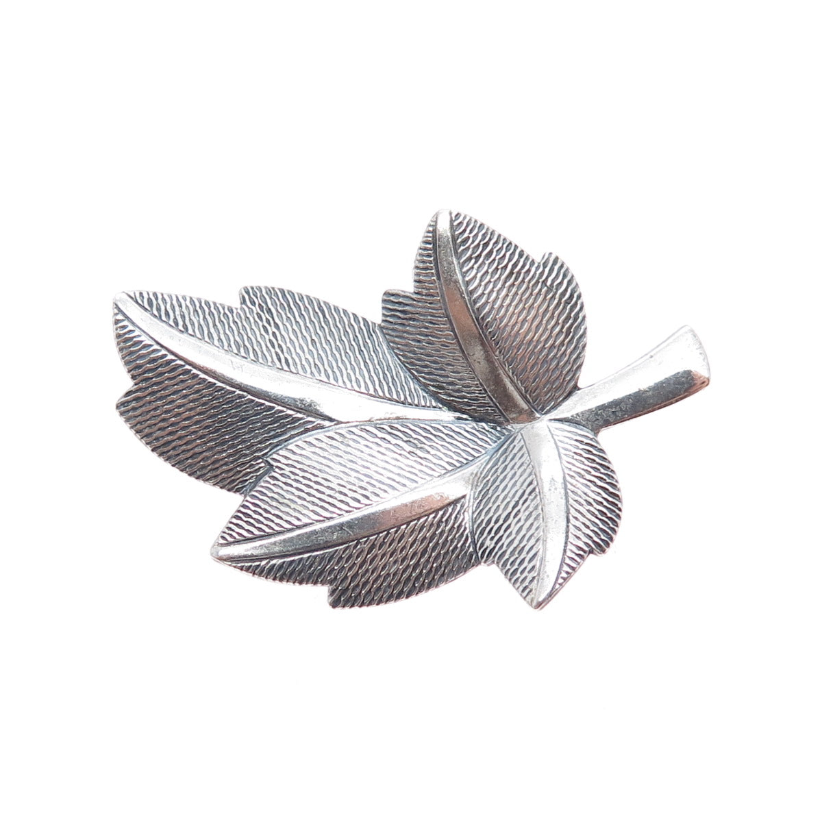 JEWELART 925 Sterling Silver Vintage Textured Floral Leaf Oxidized Pin Brooch