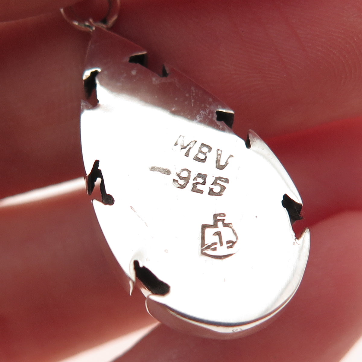 925 Sterling Silver Vintage Mexico Real Sodalite Teardrop Oxidized Charm Pendant