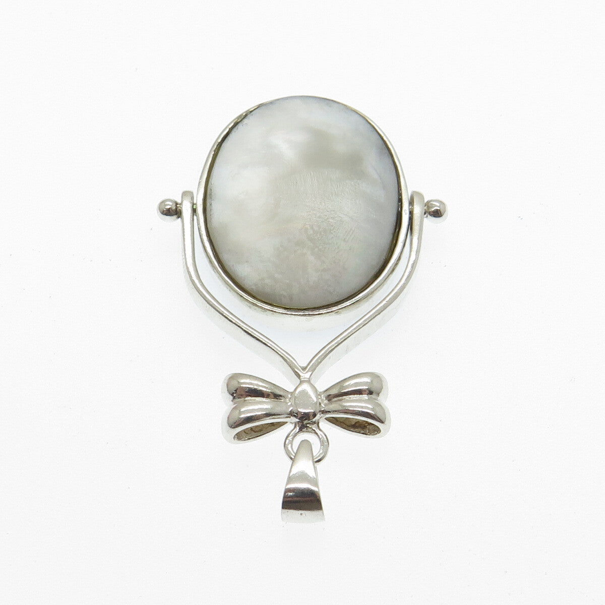 925 Sterling Silver Vintage Mother-of-Pearl & Black Onyx Gem Reversible Pendant