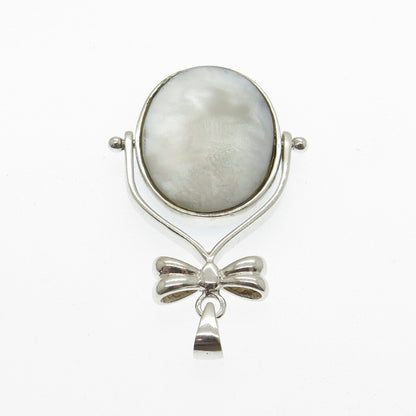 925 Sterling Silver Vintage Mother-of-Pearl & Black Onyx Gem Reversible Pendant