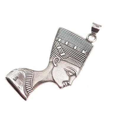 800 Silver Vintage Egyptian Queen Nefertiti Oxidized Charm Pendant