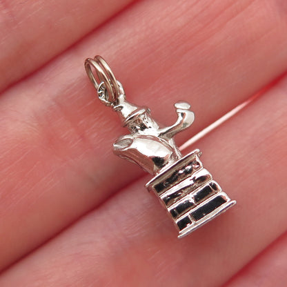 925 Sterling Silver Vintage Santa Claus in Chimney 3D Mini Charm Pendant