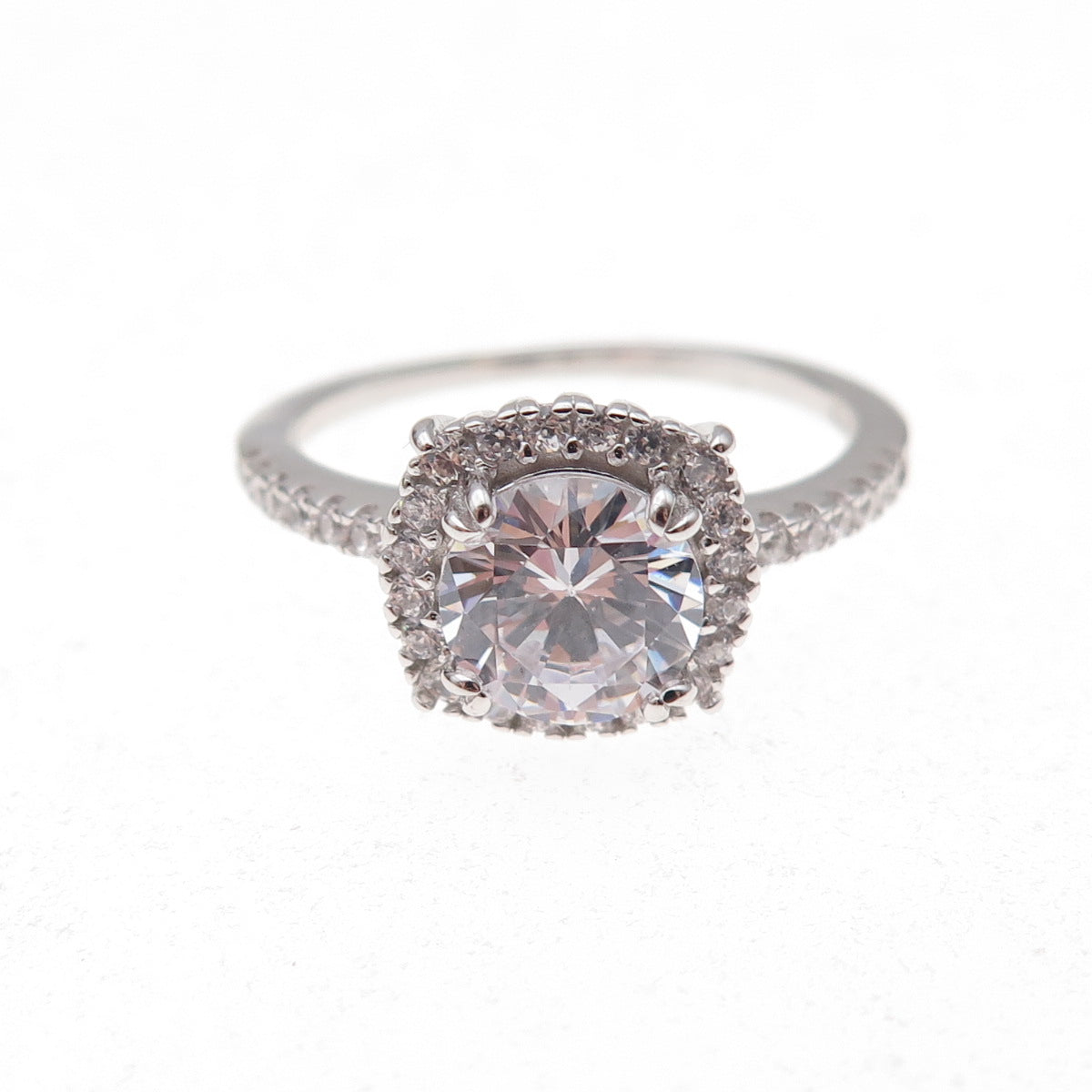 925 Sterling Silver Round-Cut C Z Engagement Ring Size 7.25