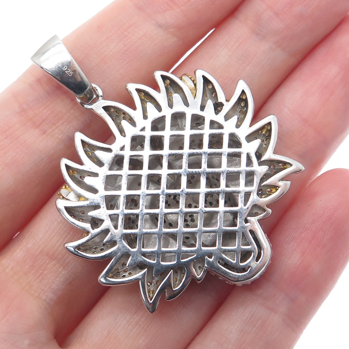 925 Sterling Silver 2-Tone Enamel Round-Cut C Z Super Saiyan Goku Charm Pendant