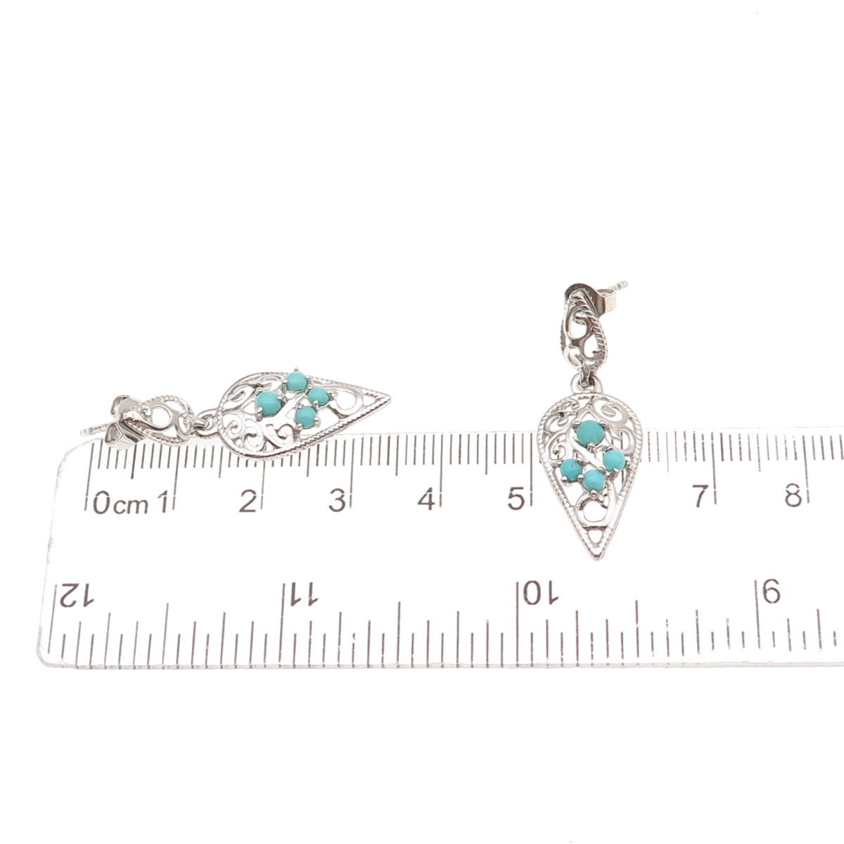 925 Sterling Silver Real Turquoise Swirl Teardrop Dangle Earrings