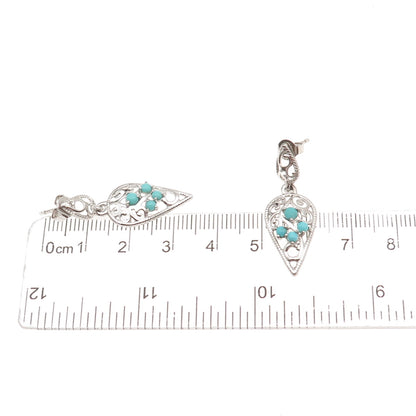 925 Sterling Silver Real Turquoise Swirl Teardrop Dangle Earrings