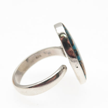 925 Sterling Silver Vintage Real Mohave Turquoise Modernist Ring Size 7.75